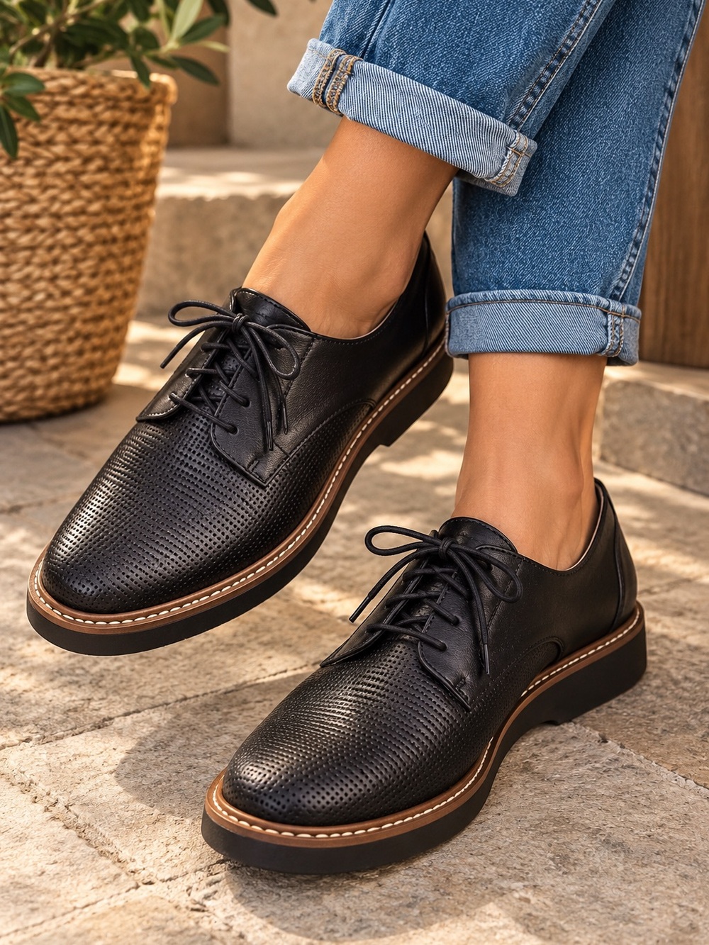 Clarks Glick Darby Black Leather Perforated Lace Up Oxfords Womens 5.5